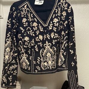 Savanna Jane Black and Cream Embroidered Blouse